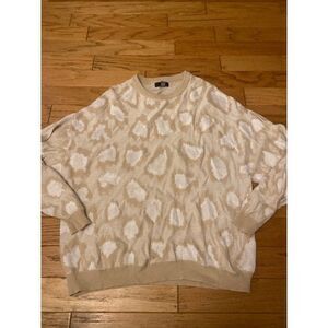 Asos, women's tan animal print casual pullover long sleeve crew neck sweater 2XL